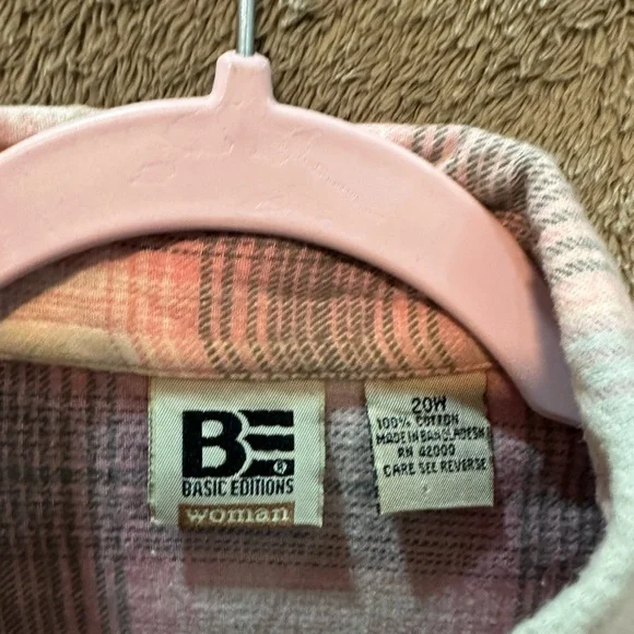 Basic Editions Pink Plaid Button Down Shirt - Picture 3 of 3